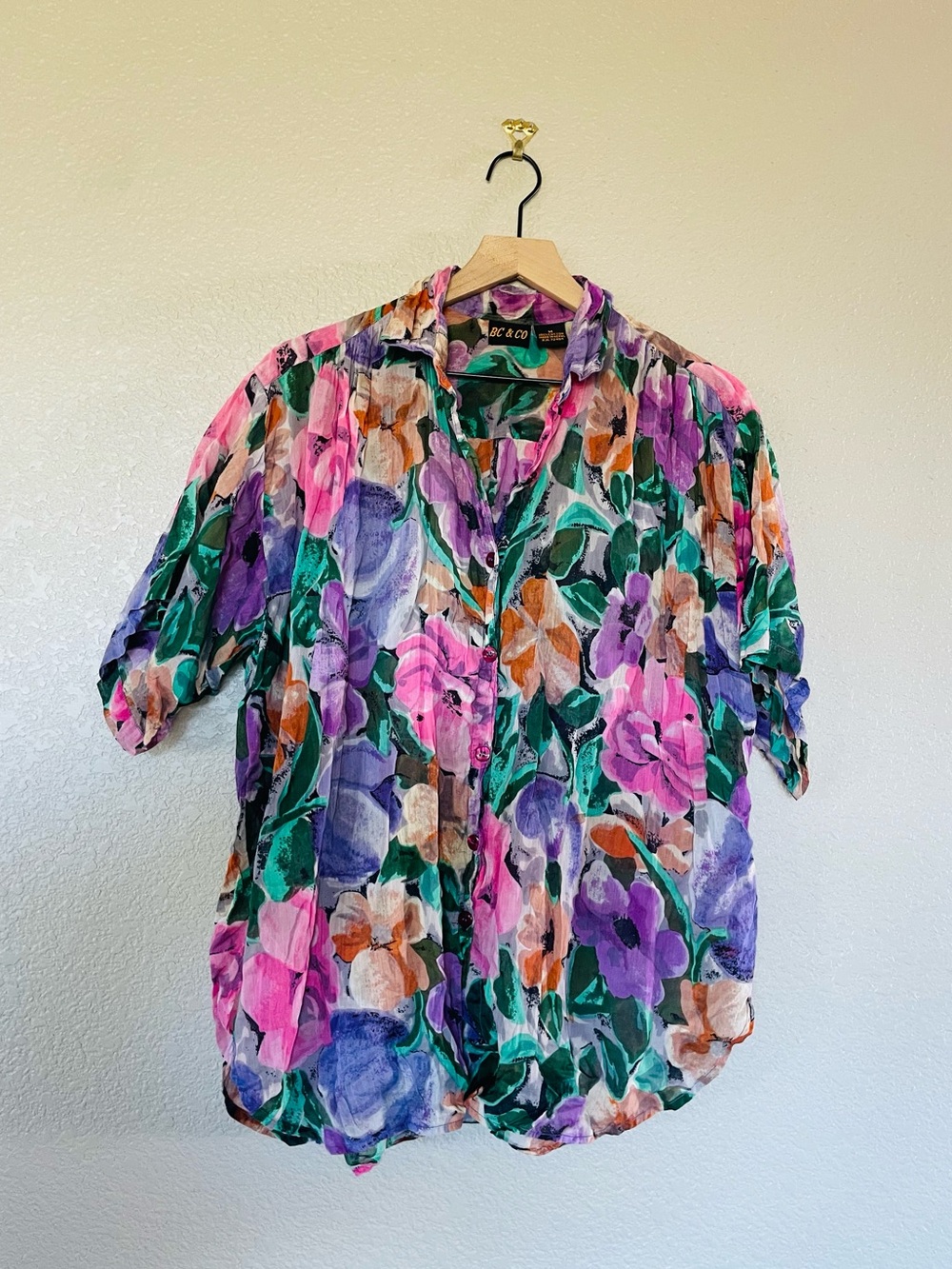 Vintage Vibrant Floral Button Up Blouse